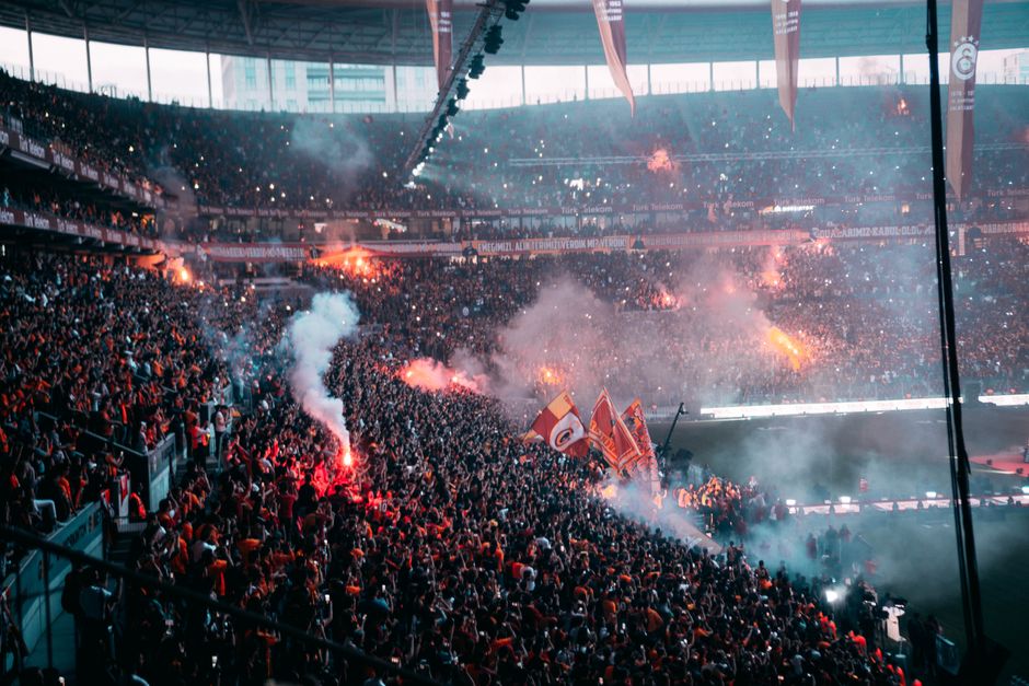 Spectators at an indoor sports arena